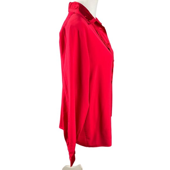 Vintage Yves St. Clair Red Button-Down Satin Blouse Size 14 - Picture 5 of 9